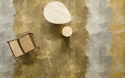 top view saeting arae on flooring with textural transitions in yellows from the Salt Lake collection