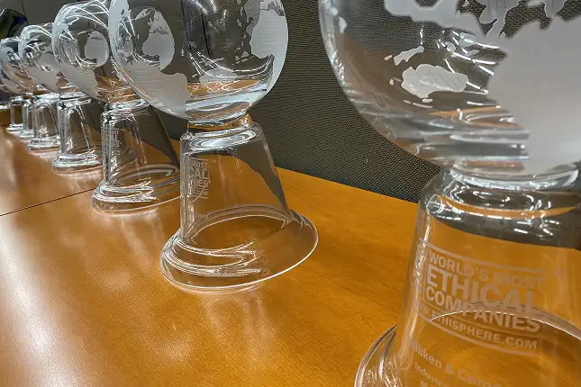 close shot of awards on table
