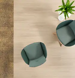 Aerial view of two chairs and plant on a a mix of hard and soft surface products