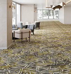 open public space with geometric yellow orcher carpet