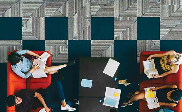 aerial view of students studying