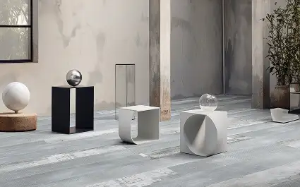 Modern sculptures on LVT from the Repurposed Materials collection