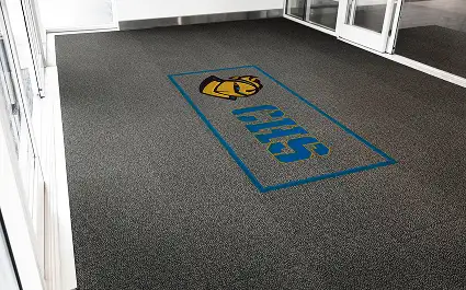 entrance with logo on OBEX identity tile