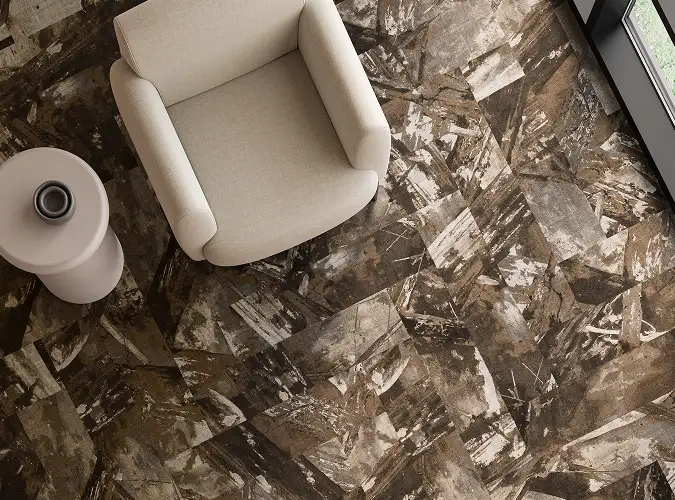 White chair on Forest Fray carpet tile flooring