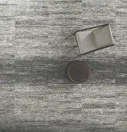 Aerial view of Heavy Meta carpet tile installed in seating area