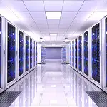 white data center hallway