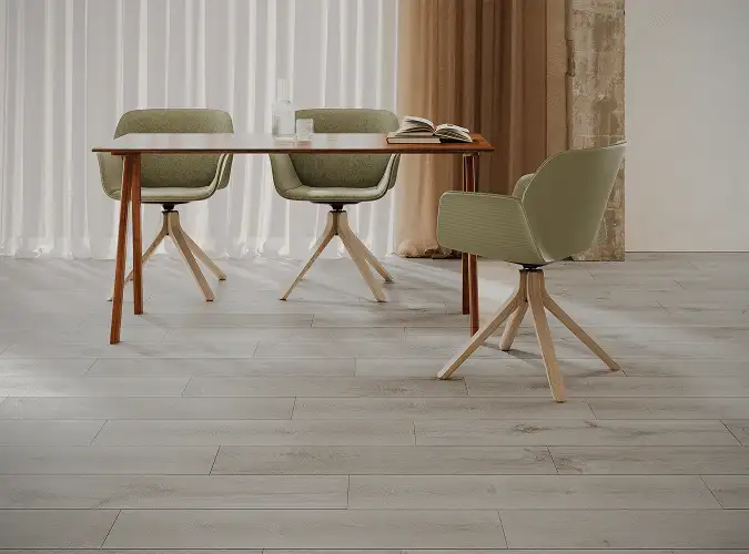 soft green chairs on PVC-free resilient flooring
