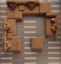 aerial view of comfrotable seating group on plank Resilient Flooring with light insets