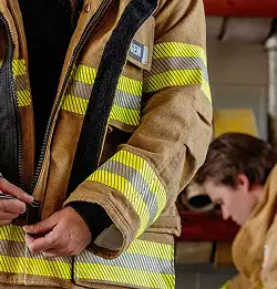 fire fighter wearin PFAS free Milliken Turnout Gear